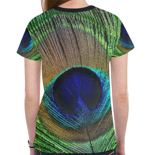 T-Shirt Peacock Feather Blue Green by Tell 3 People New All Over Print T-shirt for Women (Model T45)