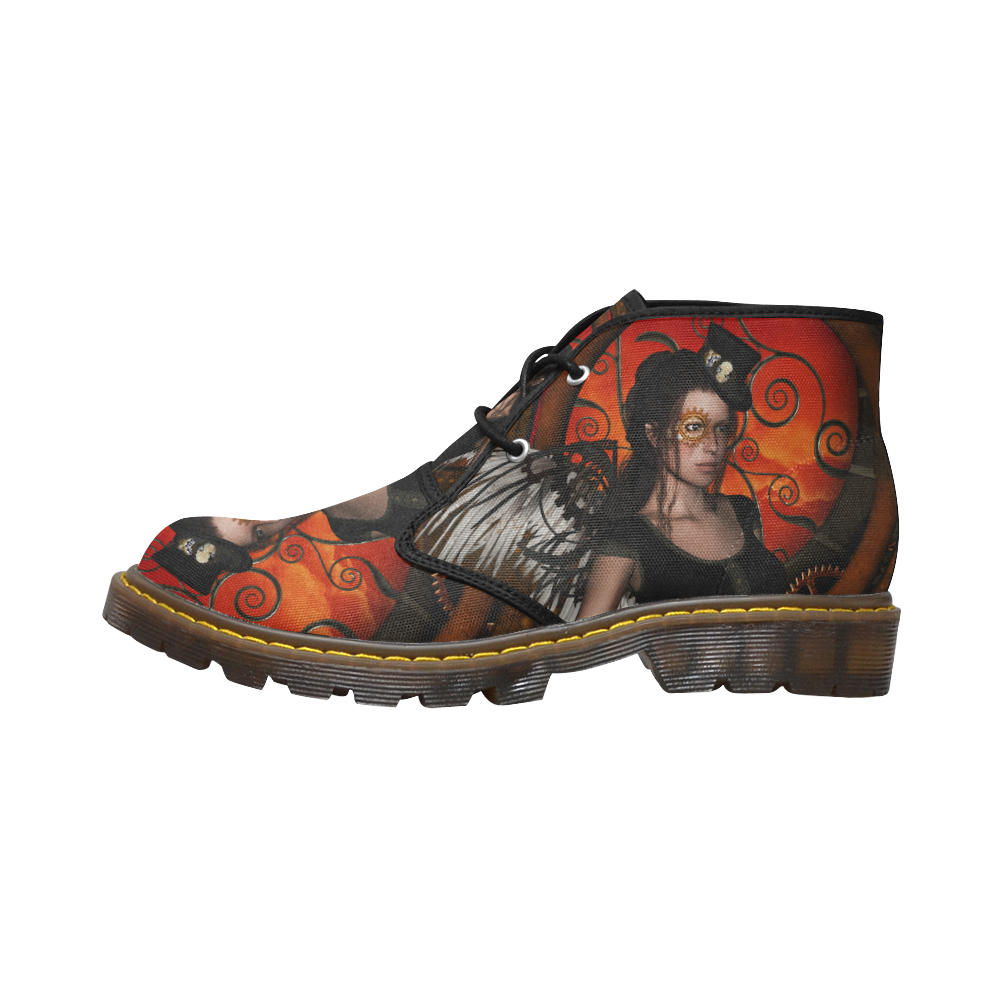 Steampunk lady with steampunk wings Women's Canvas Chukka Boots (Model 2402-1)