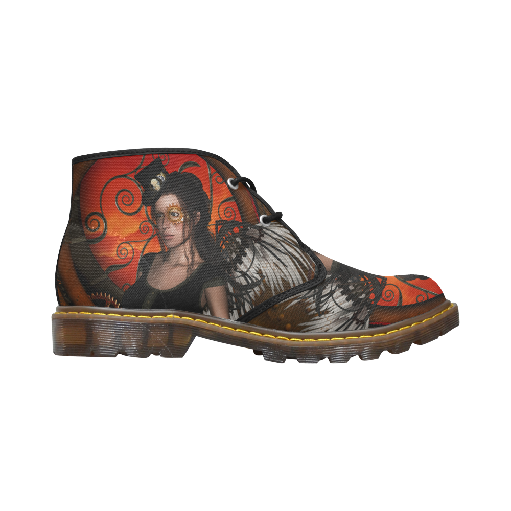 Steampunk lady with steampunk wings Women's Canvas Chukka Boots (Model 2402-1)