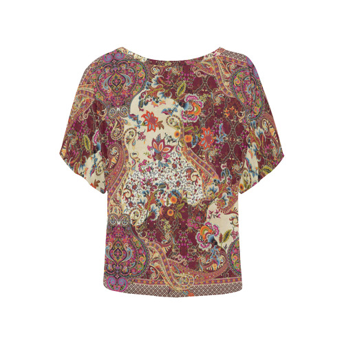 Vintage Antique Indian Persian Floral Women's Batwing-Sleeved Blouse T shirt (Model T44)