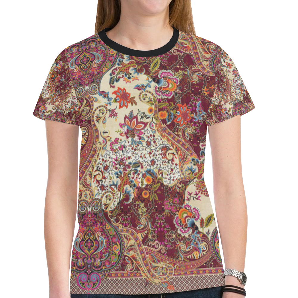 Vintage Antique Indian Persian Floral New All Over Print T-shirt for Women (Model T45)