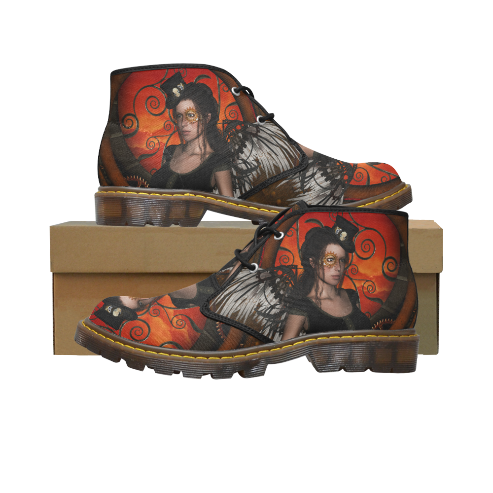 Steampunk lady with steampunk wings Men's Canvas Chukka Boots (Model 2402-1)