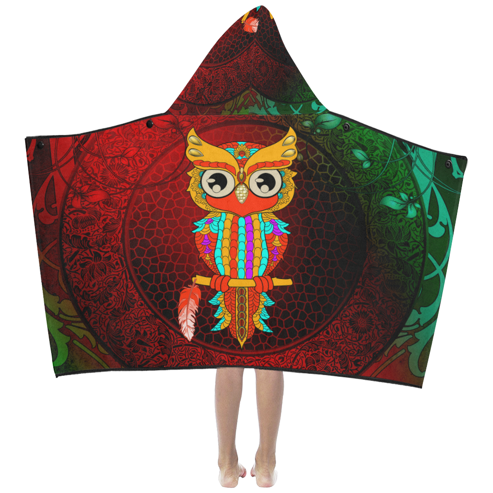 Cute owl, mandala design Kids' Hooded Bath Towels