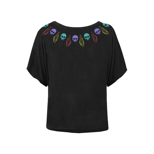 Skulls and Feathers Women's Batwing-Sleeved Blouse T shirt (Model T44)