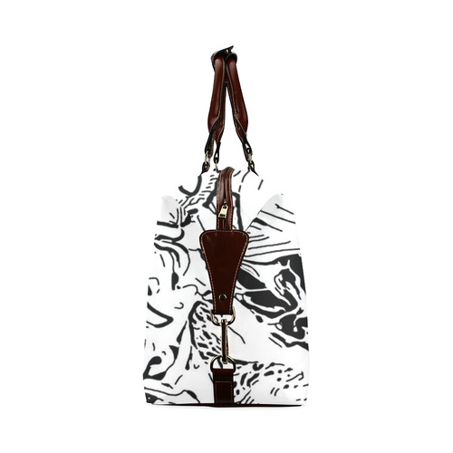 Inky Black and White Floral 1 by JamColors Classic Travel Bag (Model 1643) Remake