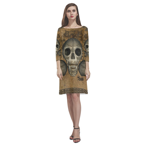 Awesome skull with celtic knot Rhea Loose Round Neck Dress(Model D22)