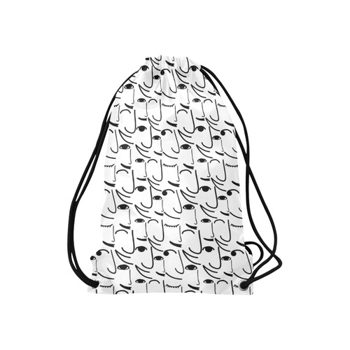 Doodle Art Smiling Side Faces Small Drawstring Bag Model 1604 (Twin Sides) 11"(W) * 17.7"(H)