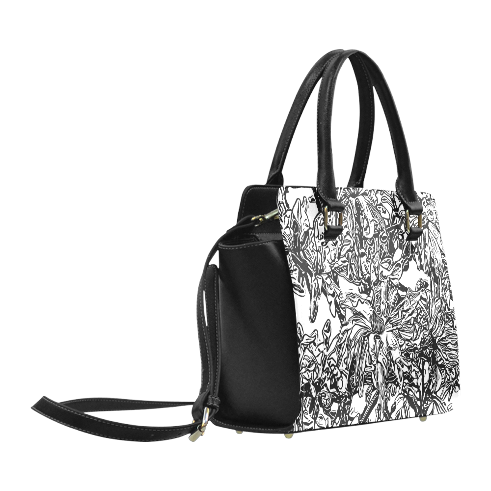 Inky Black and White Floral 2 by JamColors Classic Shoulder Handbag (Model 1653)
