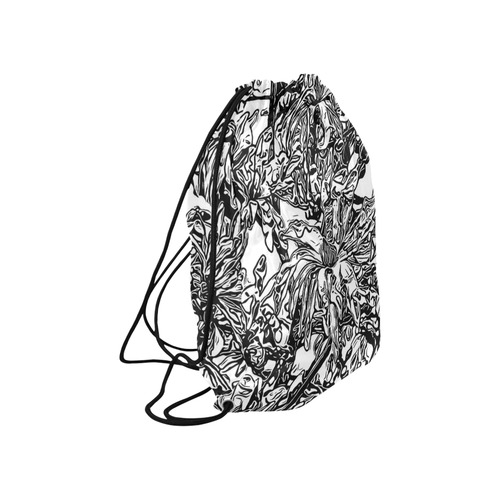Inky Black and White Floral 2 by JamColors Large Drawstring Bag Model 1604 (Twin Sides)  16.5"(W) * 19.3"(H)
