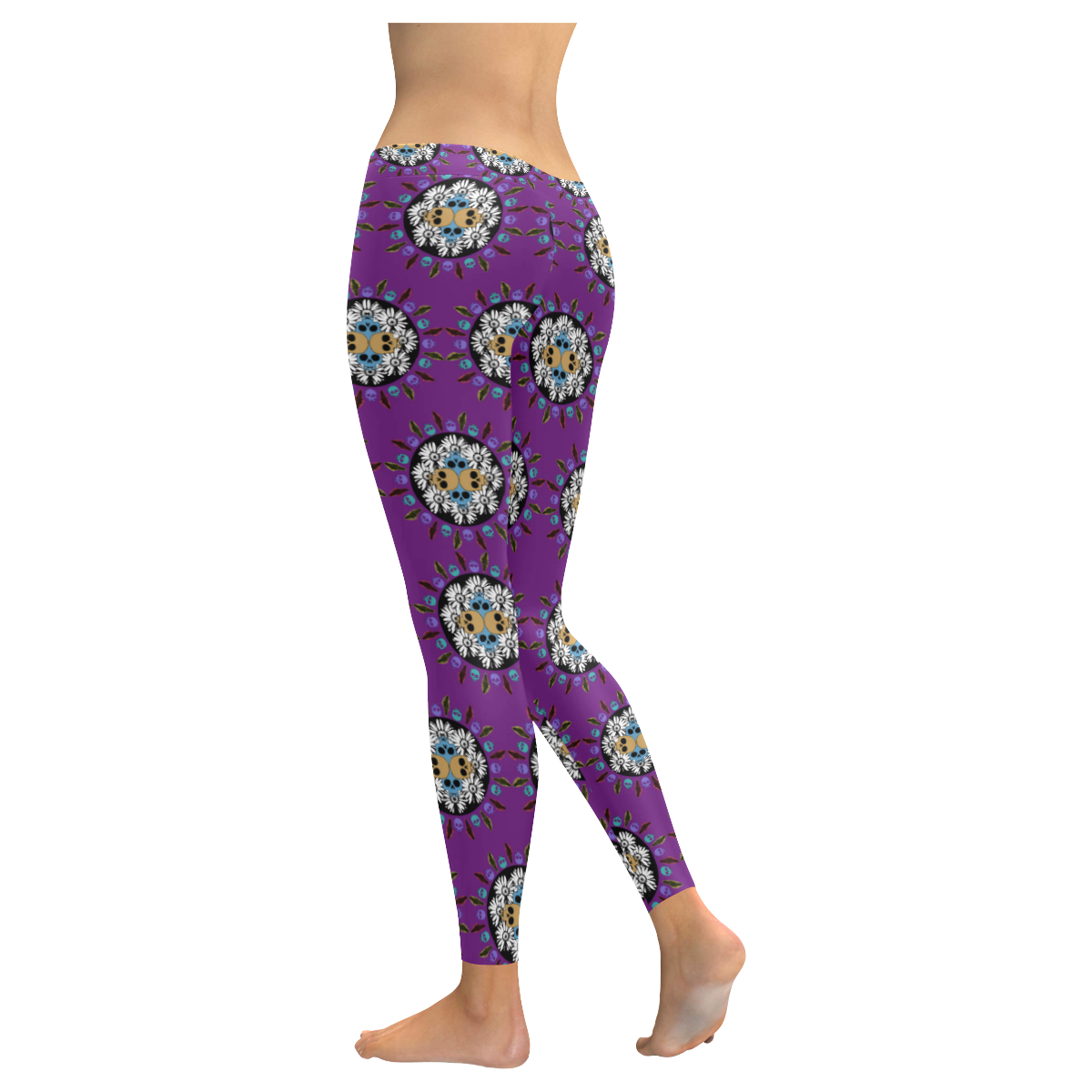 Pushing Daisies Purple Women's Low Rise Leggings (Invisible Stitch) (Model L05)