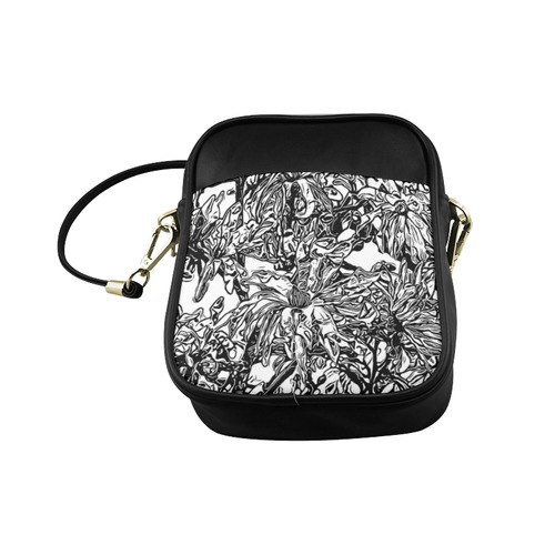 Inky Black and White Floral 2 by JamColors Sling Bag (Model 1627)