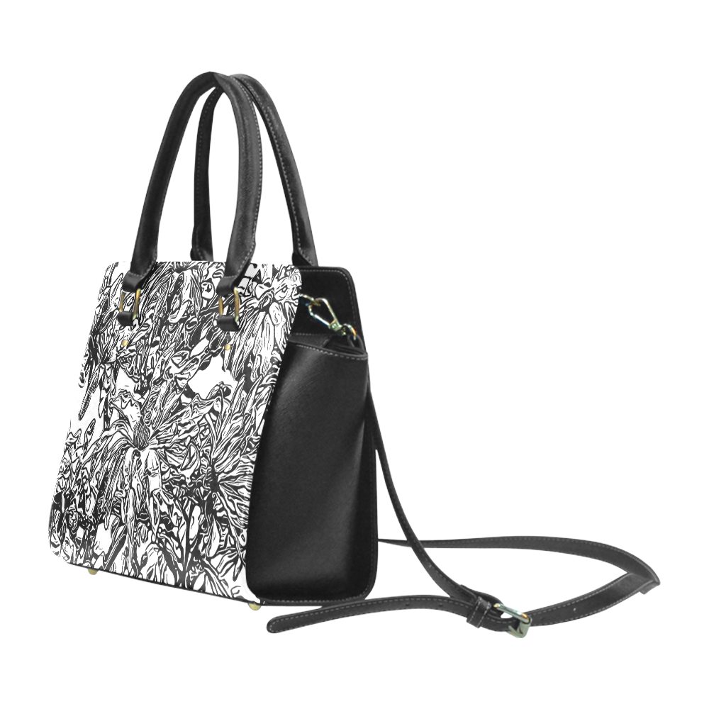 Inky Black and White Floral 2 by JamColors Classic Shoulder Handbag (Model 1653)