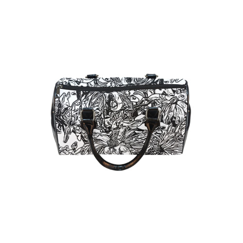 Inky Black and White Floral 2 by JamColors Boston Handbag (Model 1621)