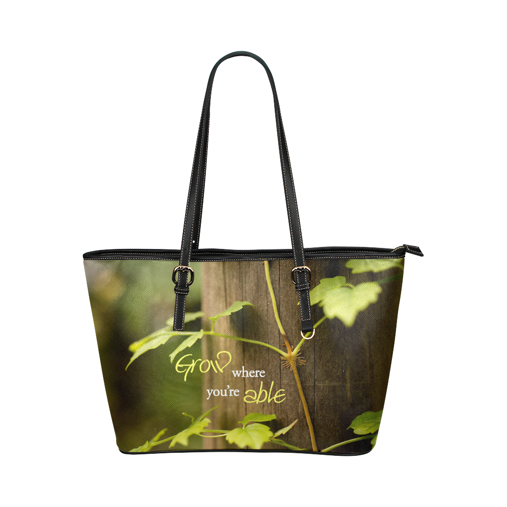 Grow where you're able Leather Tote Bag/Large (Model 1651)