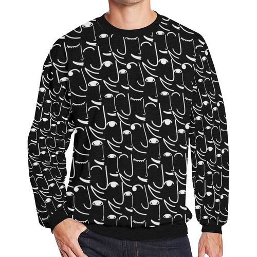 Doodle Art Smiling Side Faces Men's Oversized Fleece Crew Sweatshirt (Model H18)