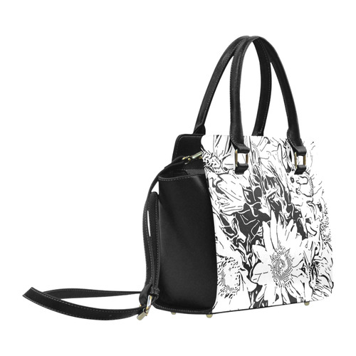 Inky Black and White Floral 1 by JamColors Classic Shoulder Handbag (Model 1653)