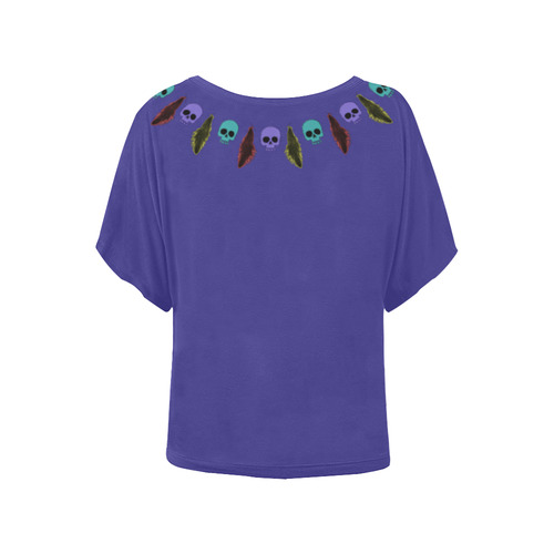 Skulls and Feathers Purple Women's Batwing-Sleeved Blouse T shirt (Model T44)