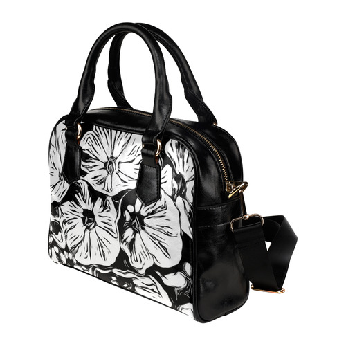 Inky Black and White Floral 3 by JamColors Shoulder Handbag (Model 1634)