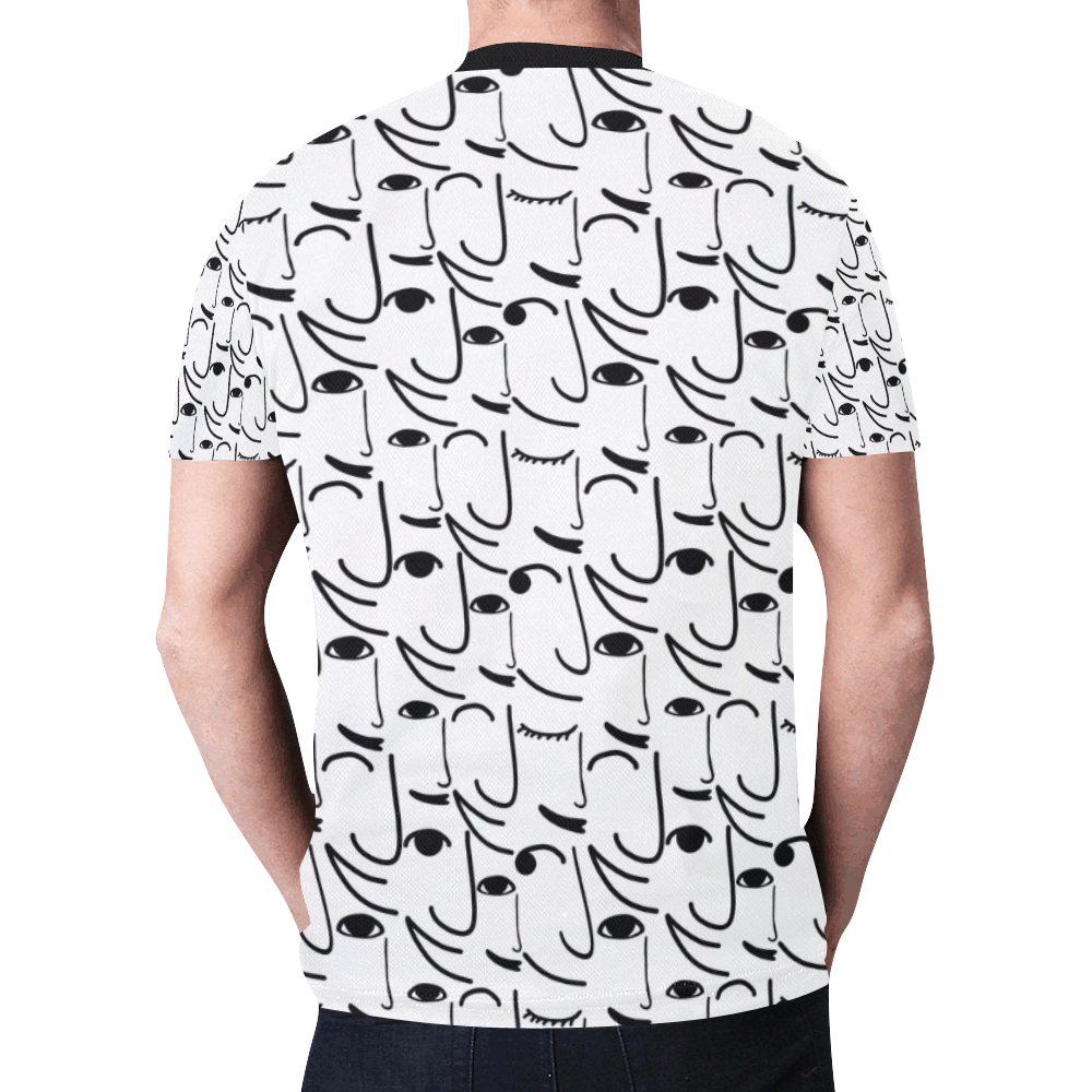 Doodle Art Smiling Side Faces New All Over Print T-shirt for Men (Model T45)