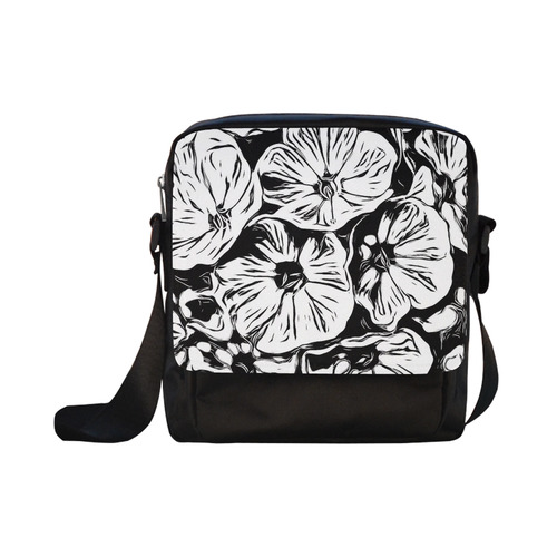 Inky Black and White Floral 3 by JamColors Crossbody Nylon Bags (Model 1633)