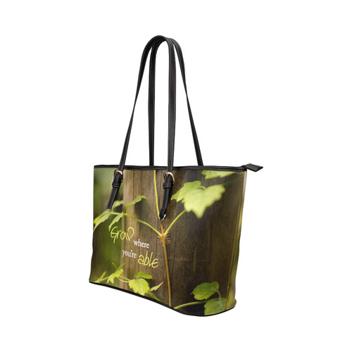 Grow where you're able Leather Tote Bag/Large (Model 1651)