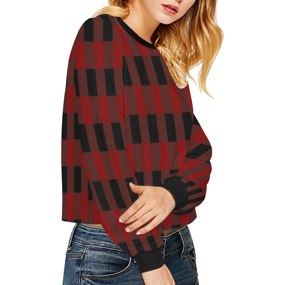 Red Black Plaid Crop Pullover Sweatshirts for Women (Model H20) | ID ...