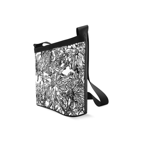 Inky Black and White Floral 2 by JamColors Crossbody Bags (Model 1613)