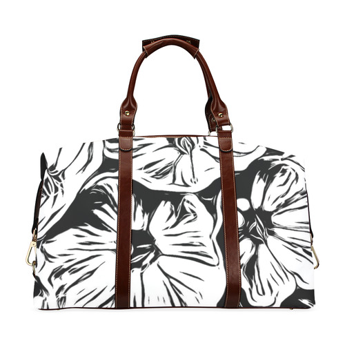Inky Black and White Floral 3 by JamColors Classic Travel Bag (Model 1643) Remake