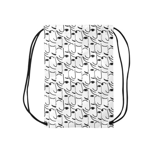 Doodle Art Smiling Side Faces Small Drawstring Bag Model 1604 (Twin Sides) 11"(W) * 17.7"(H)