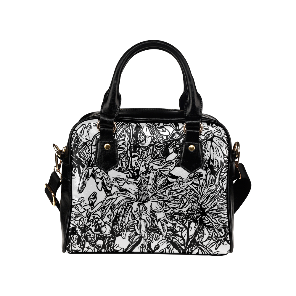 Inky Black and White Floral 2 by JamColors Shoulder Handbag (Model 1634)