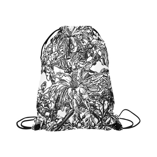 Inky Black and White Floral 2 by JamColors Large Drawstring Bag Model 1604 (Twin Sides)  16.5"(W) * 19.3"(H)