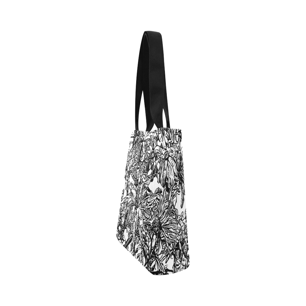 Inky Black and White Floral 2 by JamColors Canvas Tote Bag (Model 1657)
