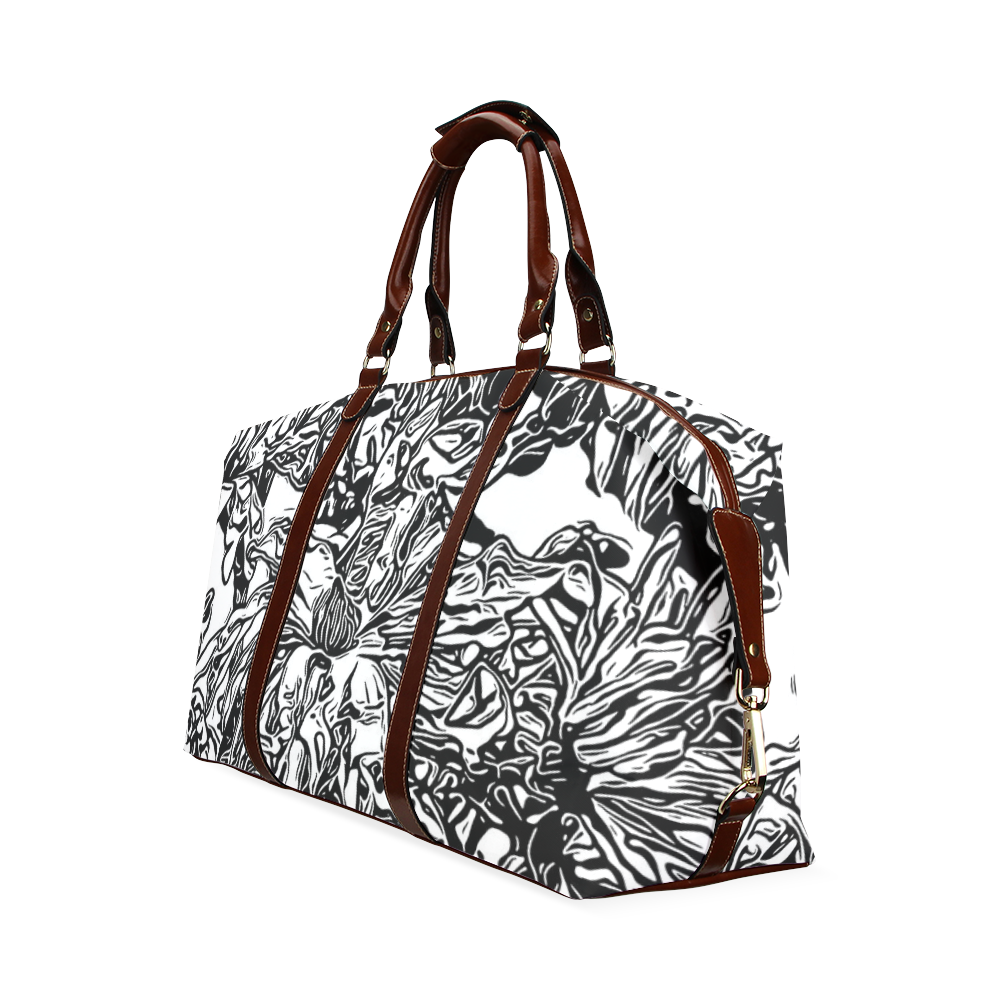 Inky Black and White Floral 2 by JamColors Classic Travel Bag (Model 1643) Remake