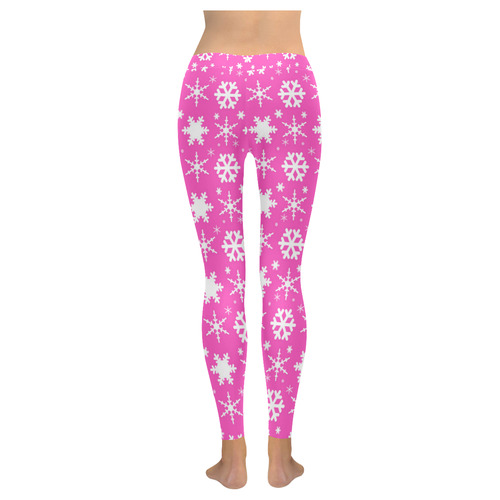 Snowflakes Pink Women's Low Rise Leggings (Invisible Stitch) (Model L05)