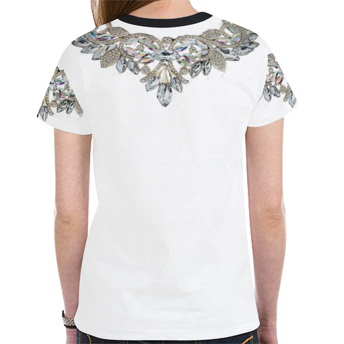 T-shirt Rhinestone Necklace by Tell 3 People New All Over Print T-shirt for Women (Model T45)