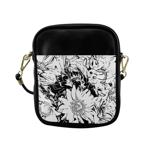 Inky Black and White Floral 1 by JamColors Sling Bag (Model 1627)