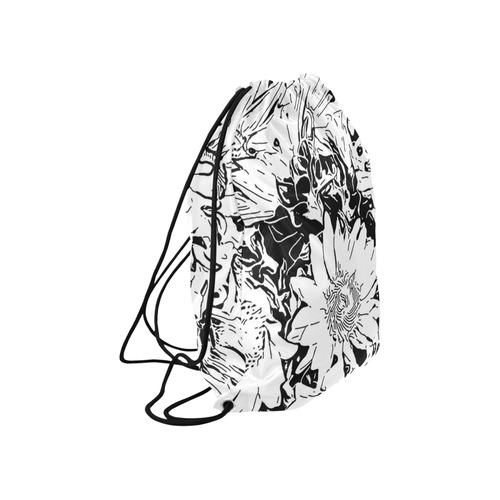 Inky Black and White Floral 1 by JamColors Large Drawstring Bag Model 1604 (Twin Sides)  16.5"(W) * 19.3"(H)