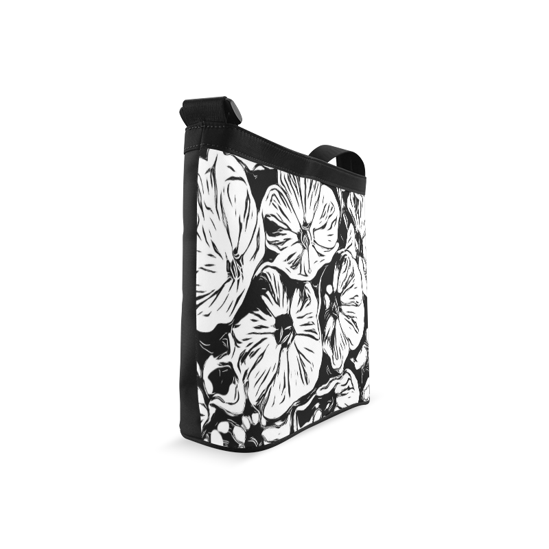 Inky Black and White Floral 3 by JamColors Crossbody Bags (Model 1613)