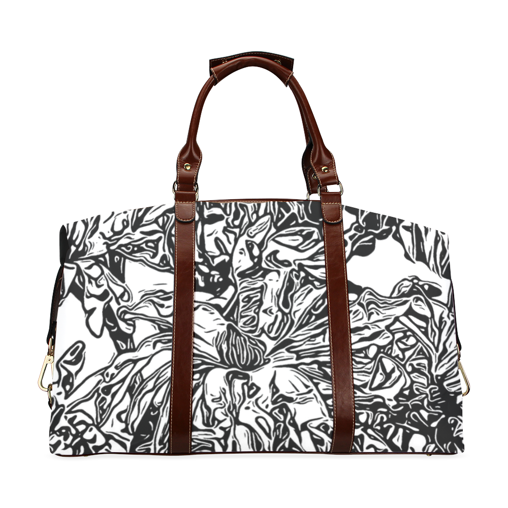 Inky Black and White Floral 2 by JamColors Classic Travel Bag (Model 1643) Remake