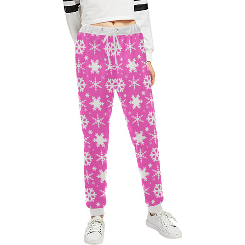 Snowflakes Pink Unisex All Over Print Sweatpants (Model L11)