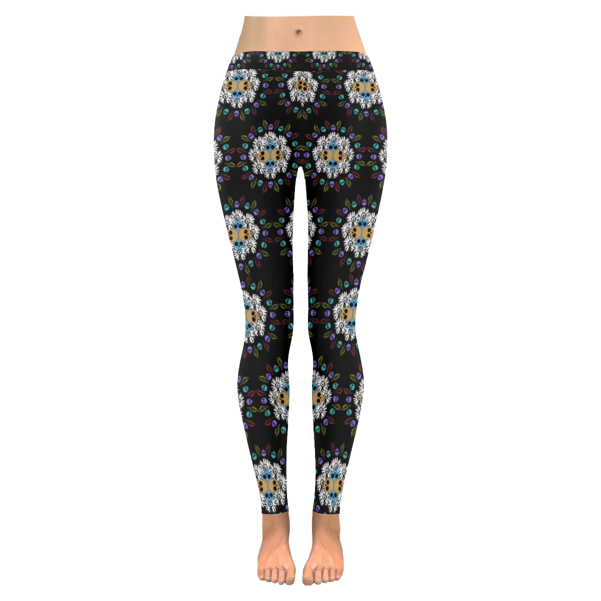 Pushing Daisies Women's Low Rise Leggings (Invisible Stitch) (Model L05)