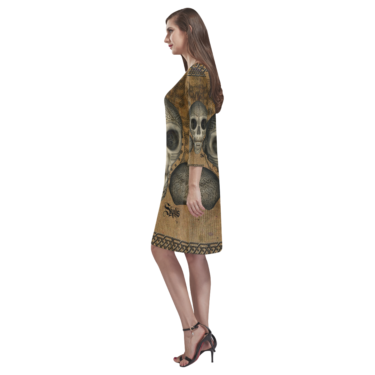 Awesome skull with celtic knot Rhea Loose Round Neck Dress(Model D22)