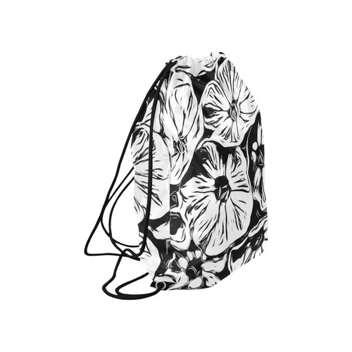 Inky Black and White Floral 3 by JamColors Large Drawstring Bag Model 1604 (Twin Sides)  16.5"(W) * 19.3"(H)