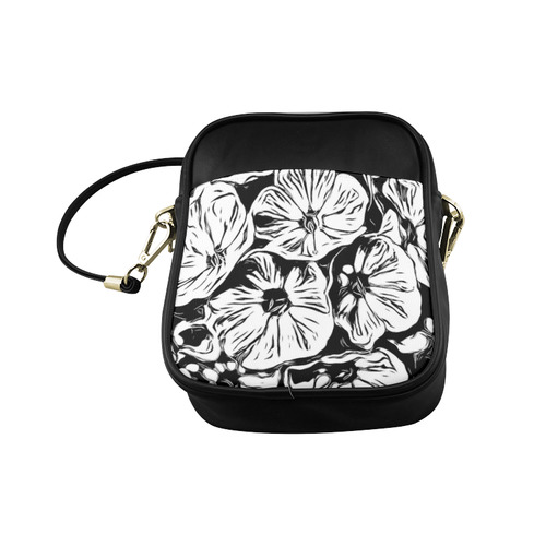 Inky Black and White Floral 3 by JamColors Sling Bag (Model 1627)