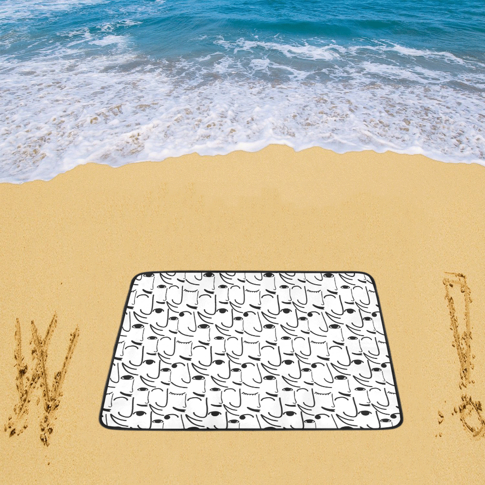 Doodle Art Smiling Side Faces Beach Mat 78"x 60"