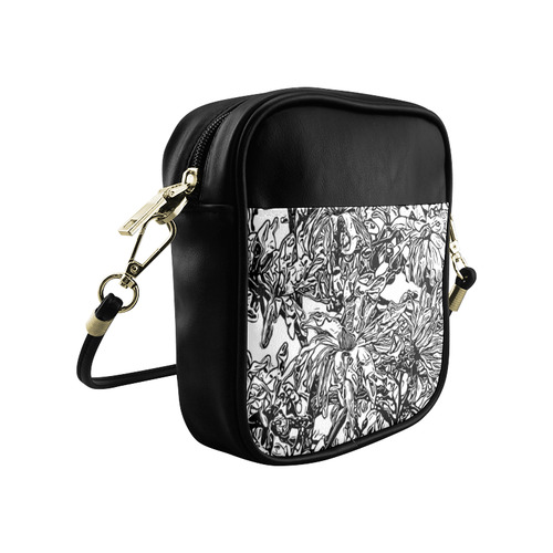 Inky Black and White Floral 2 by JamColors Sling Bag (Model 1627)