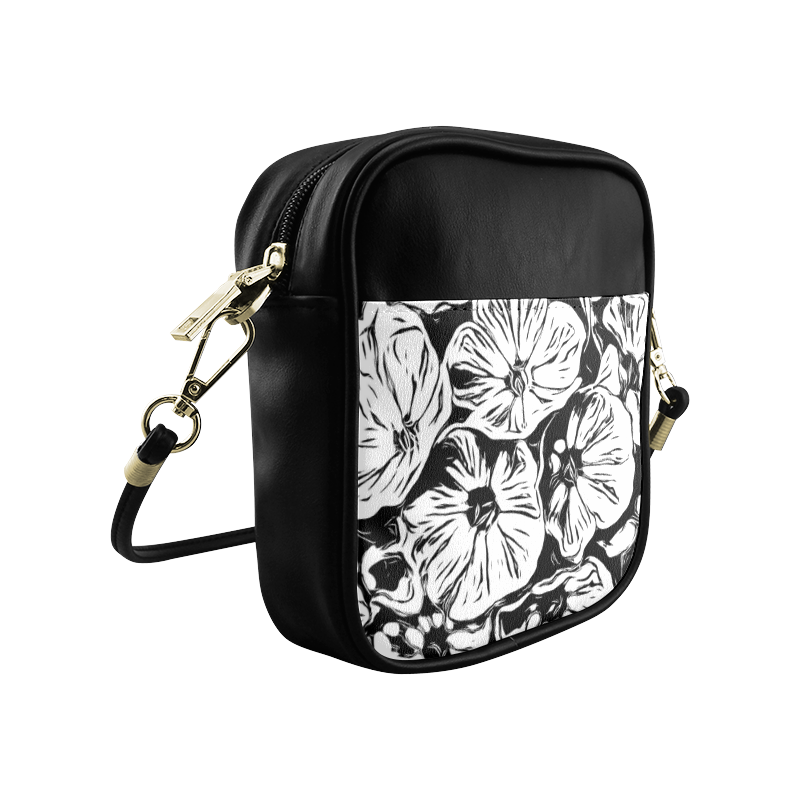 Inky Black and White Floral 3 by JamColors Sling Bag (Model 1627)