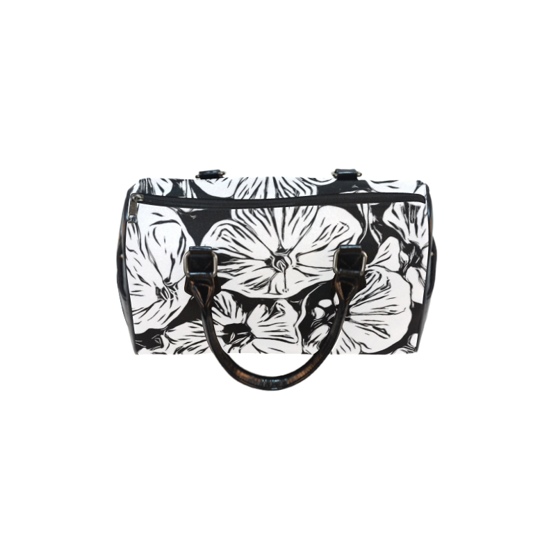 Inky Black and White Floral 3 by JamColors Boston Handbag (Model 1621)