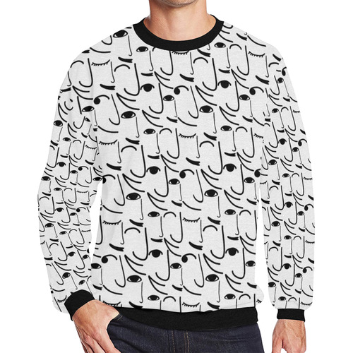 Doodle Art Smiling Side Faces Men's Oversized Fleece Crew Sweatshirt (Model H18)