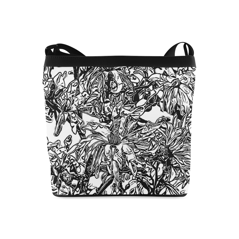 Inky Black and White Floral 2 by JamColors Crossbody Bags (Model 1613)
